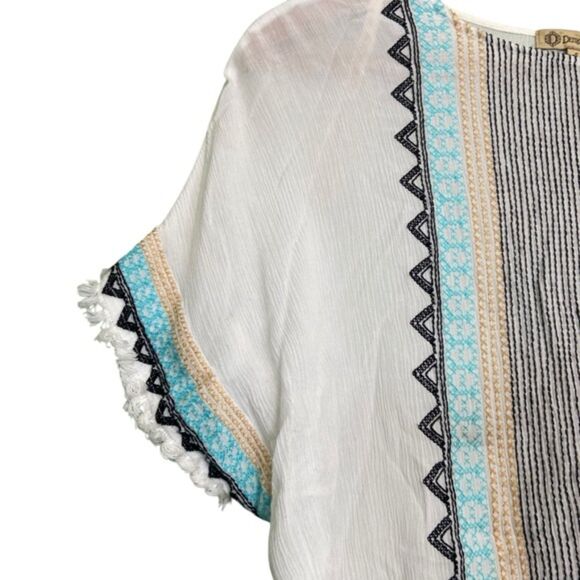 Democracy Threaded Detail Batwing Tassel Sleeve Blouse Top Small - Picture 3 of 8